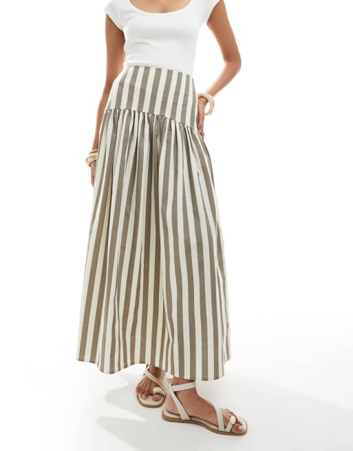 ASOS DESIGN drop waist linen look maxi skirt in natural stripe