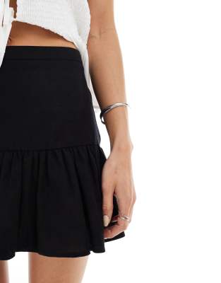 Asos Design Drop Waist Linen Mix Mini Skort In Black