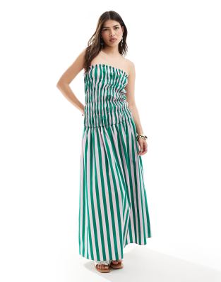 Asos Design Drop Waist Maxi Bandeau Dress In Multi