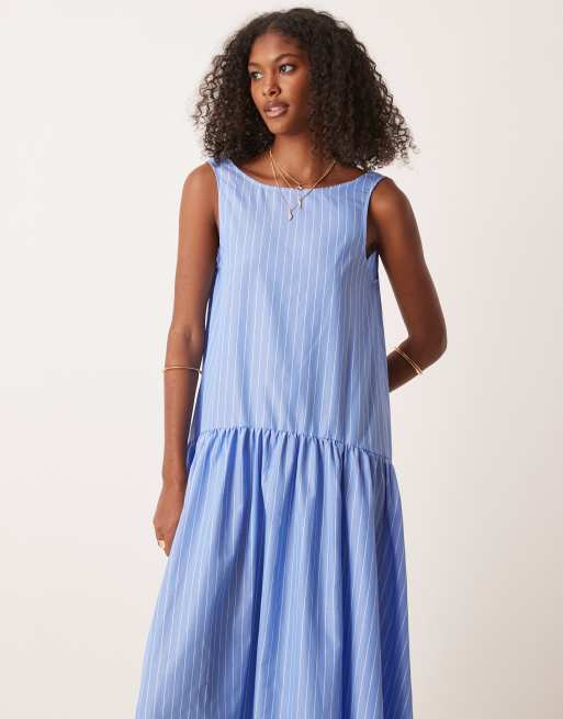 ASOS DESIGN drop waist maxi dress in blue stripe | ASOS