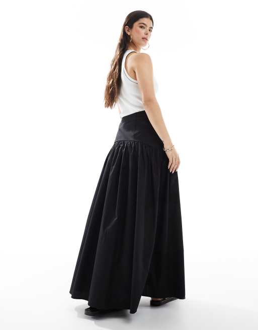 ASOS DESIGN drop waist maxi skirt in black