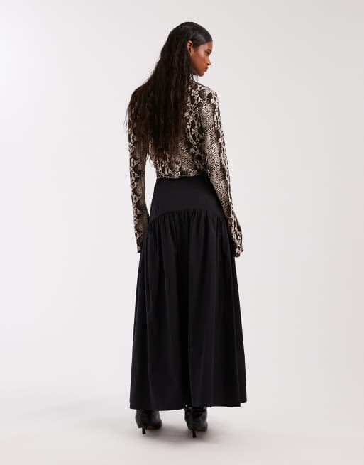 ASOS DESIGN drop waist maxi skirt in black