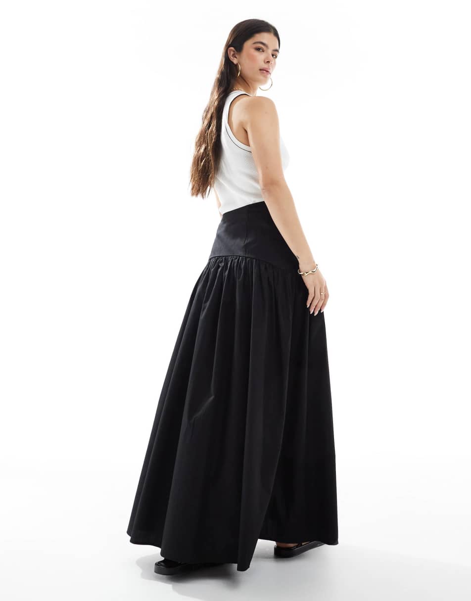 ASOS DESIGN drop waist maxi skirt in black
