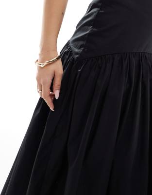 ASOS DESIGN drop waist maxi skirt in black