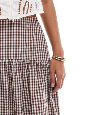 ASOS DESIGN drop waist maxi skirt in brown gingham