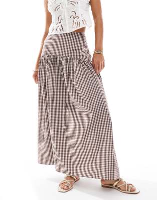 ASOS DESIGN drop waist maxi skirt in brown gingham