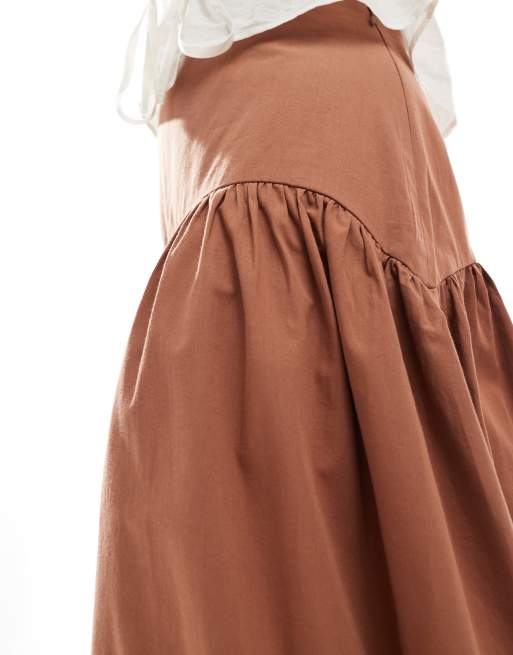 ASOS DESIGN drop waist maxi skirt in brown