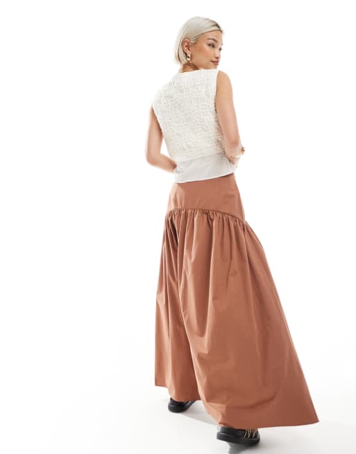 ASOS DESIGN drop waist maxi skirt in brown