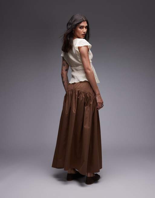 ASOS DESIGN dropped waist maxi skirt in brown