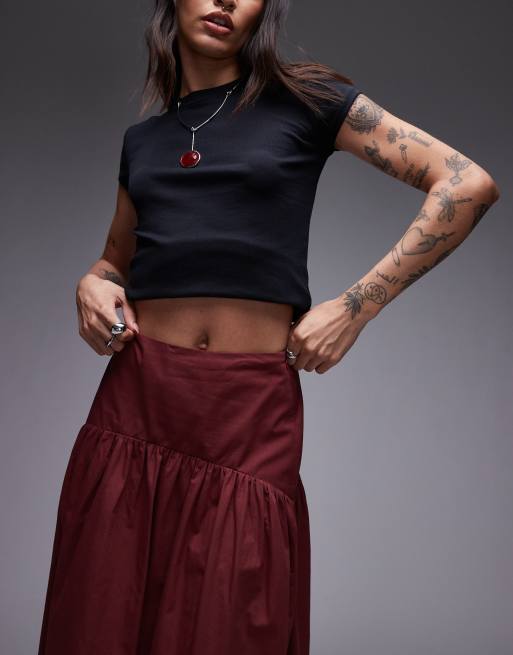 ASOS DESIGN drop waist maxi skirt in cherry