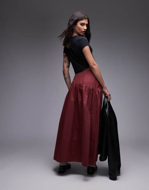 ASOS DESIGN drop waist maxi skirt in cherry