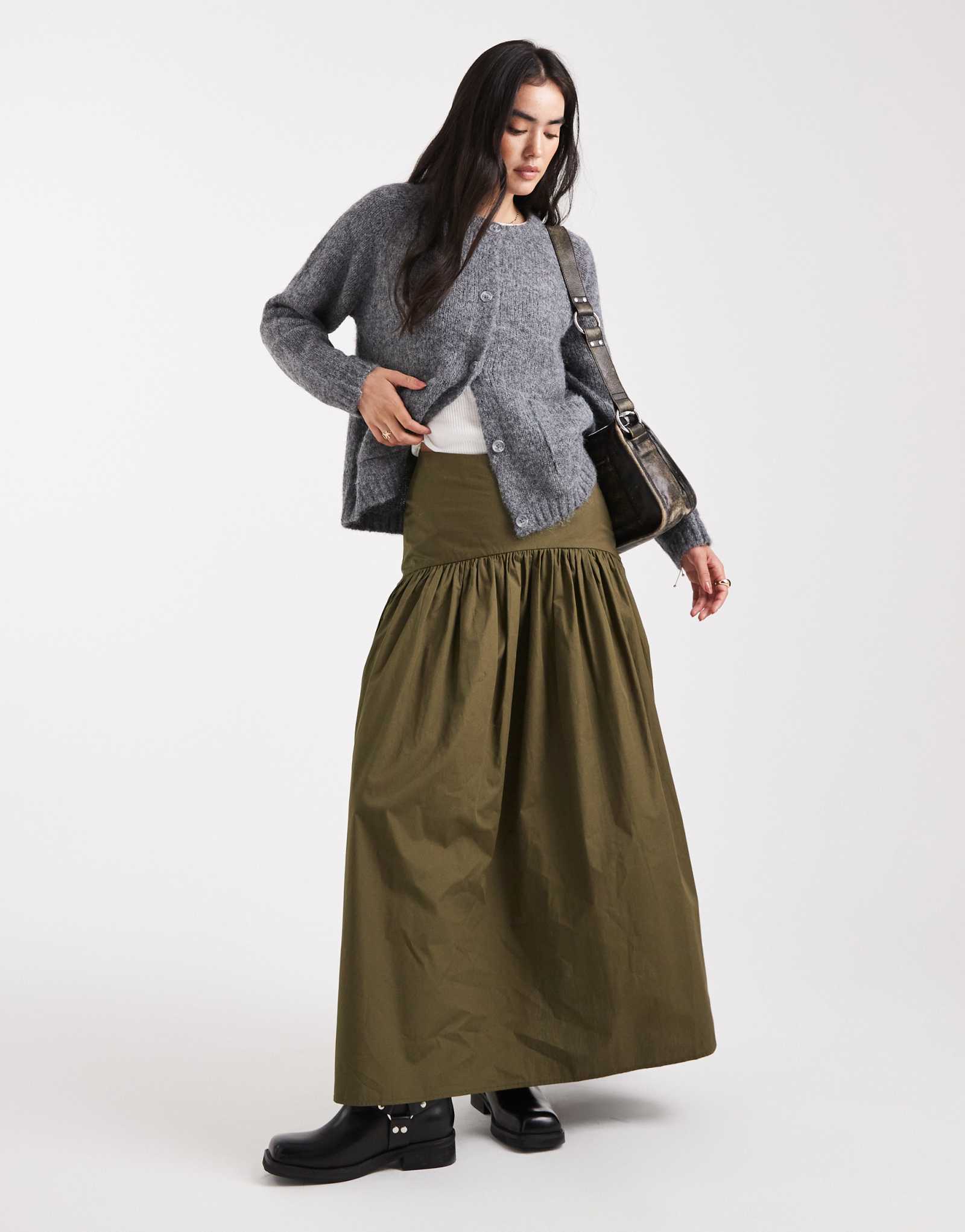 Макси-юбка с заниженной талией от ASOS DESIGN цвета хаки