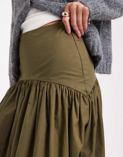 ASOS DESIGN drop waist maxi skirt in khaki