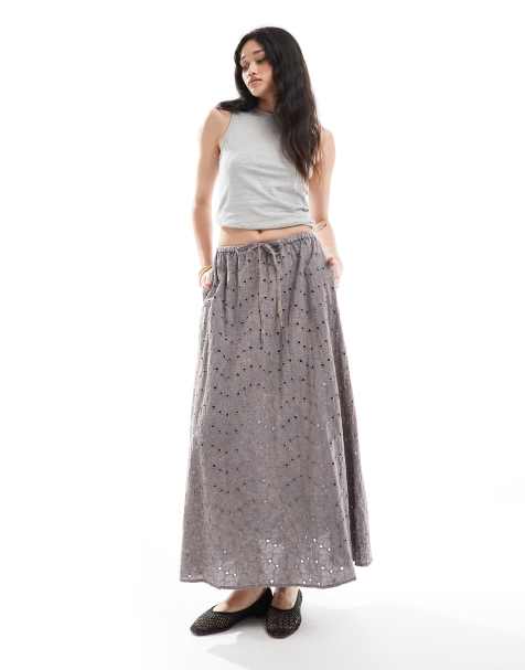ASOS DESIGN drop waist maxi skirt in laundered / washed - view 1