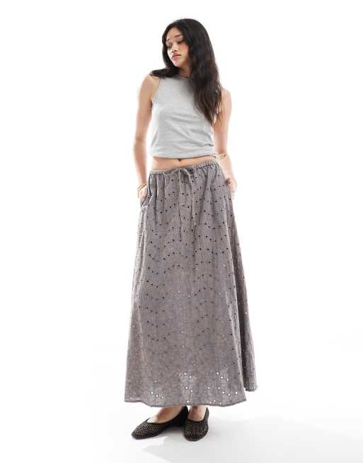 ASOS DESIGN drop waist maxi skirt in laundered / washed
