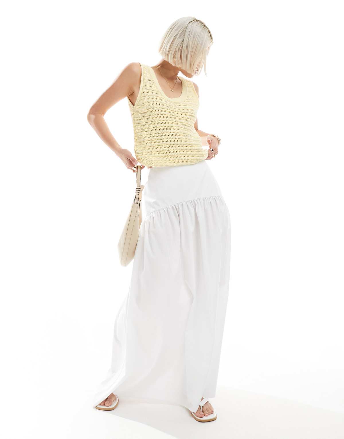 ASOS DESIGN drop waist maxi skirt in white