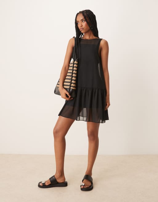 ASOS DESIGN drop waist mini dress in black