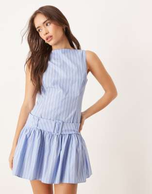 Asos Design Drop Waist Mini Dress With Belt Detail