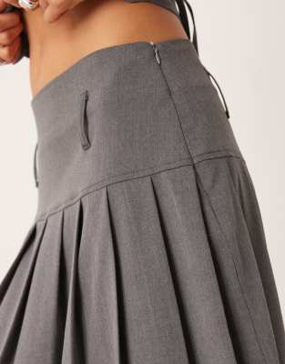 Asos Design Drop Waist Pleated Midi Skirt In Gray