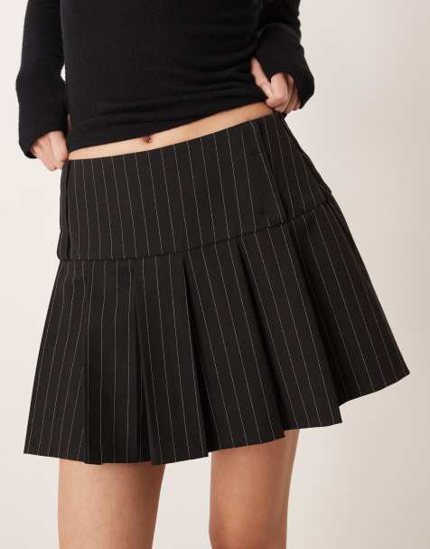 ASOS DESIGN drop waist pleated mini skirt in black pinstripe - view 1