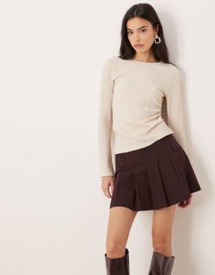 Asos Design Drop Waist Pleated Mini Skirt In Brown