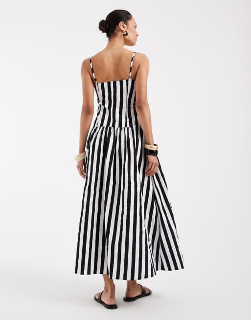 ASOS DESIGN drop waist sundress with circle skirt in black, 4 of 4