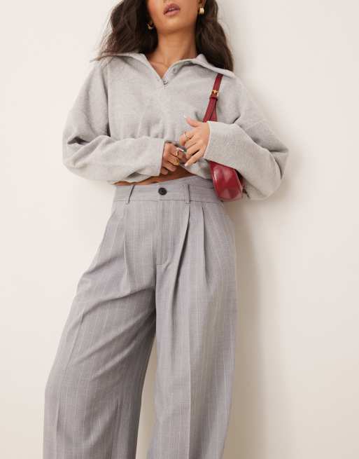 ASOS DESIGN drop waist tailored pants with wrap over in gray stripe