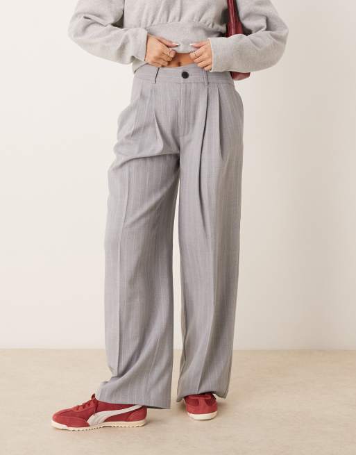 ASOS DESIGN drop waist tailored pants with wrap over in gray stripe
