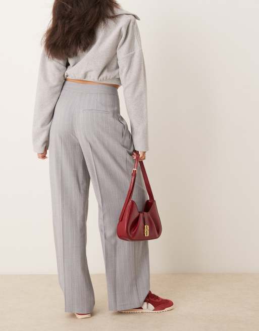 ASOS DESIGN drop waist tailored pants with wrap over in gray stripe