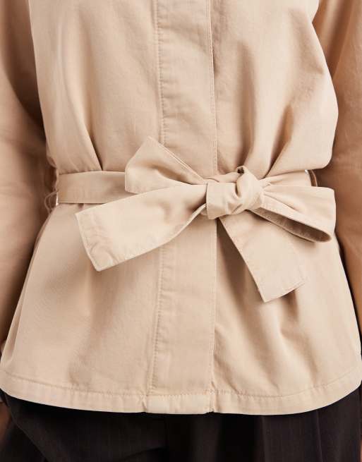 ASOS DESIGN drop waist trench jacket with oversized collar in stone, 3 of 4