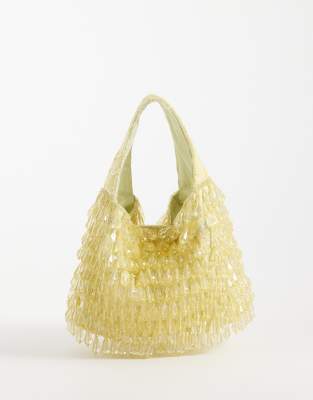 ASOS DESIGN droplet beaded grab clutch bag in yellow