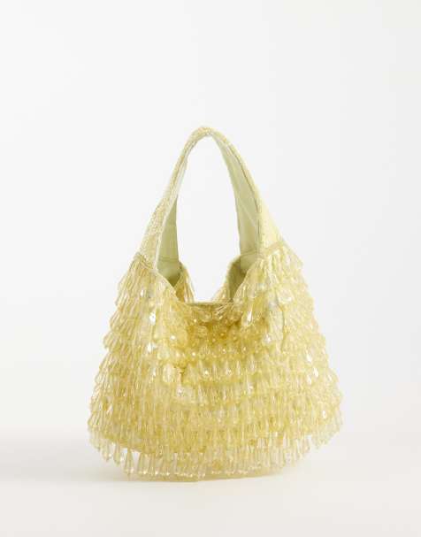 ASOS DESIGN droplet beaded grab clutch bag in yellow - view 1