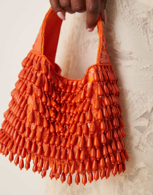 ASOS DESIGN droplet beaded handbag in orange, 2 of 4