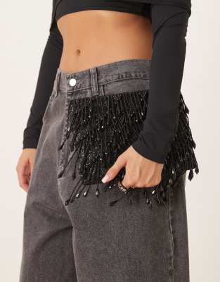 Asos Design Droplet Zip Top Clutch Purse In Black