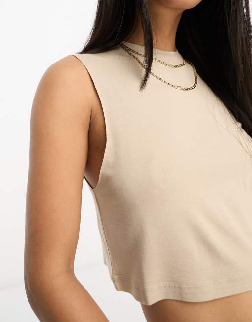 ASOS DESIGN dropped arm hole raw edge tank top in neutral