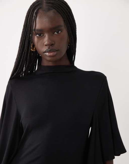 ASOS DESIGN dropped half sleeve with side split top in black, 3 of 4