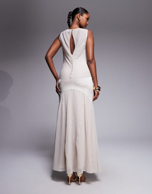 ASOS DESIGN dropped panel waist a-line maxi dress with godets in stone, 2 of 4