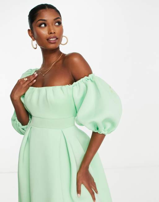 Asos green off the shoulder clearance dress