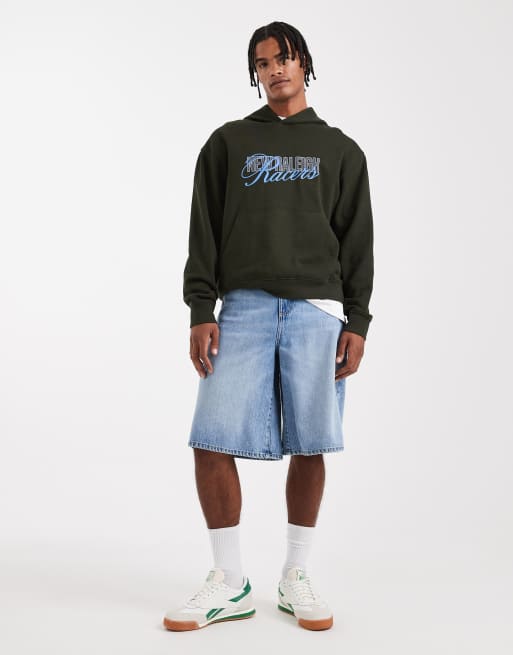 ASOS DESIGN dropped shoulder boxy hoodie with Racers text print in green, 2 of 5