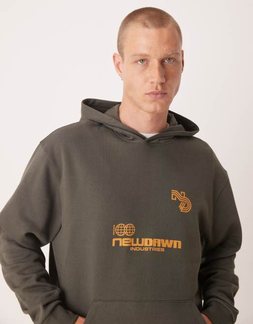 ASOS DESIGN dropped shoulder hoodie with sporty print in brown, 3 of 4