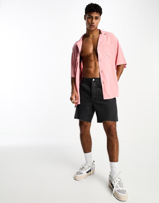 ASOS DESIGN dropped shoulder longline viscose bowling shirt in