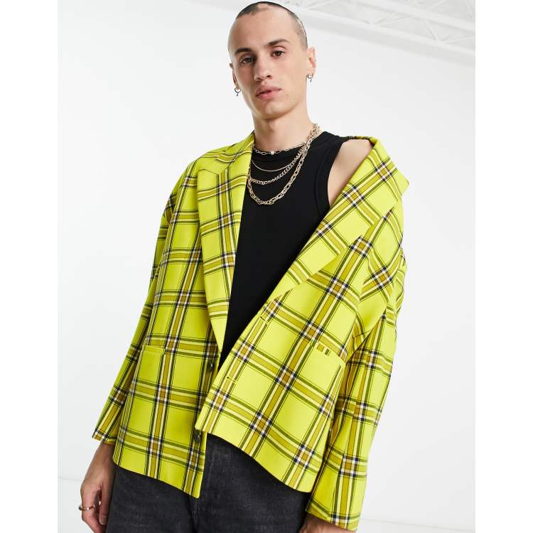 Yellow Plaid Blazer Womens