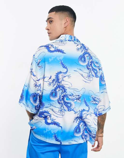 ASOS DESIGN dropped shoulder oversized camp collar shirt in Hawaiian floral  print