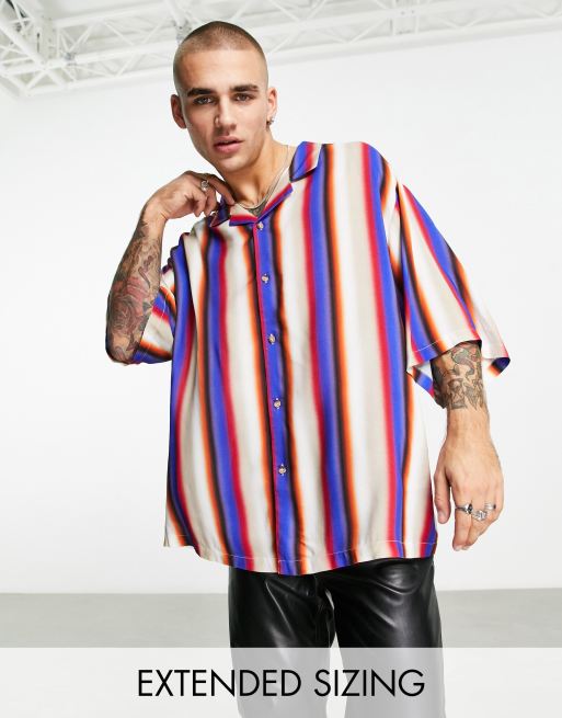 ASOS DESIGN dropped shoulder oversized camp collar shirt in blur