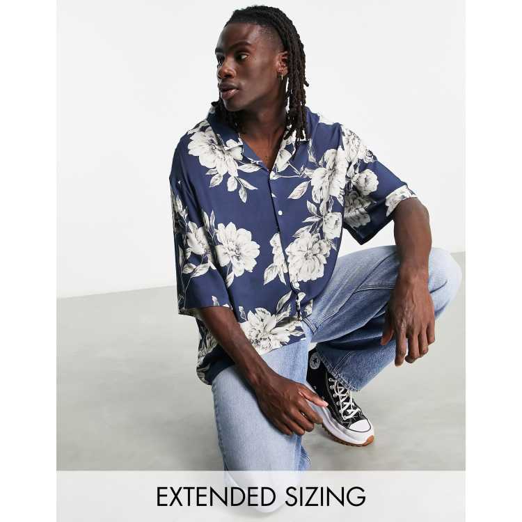 ASOS DESIGN dropped shoulder oversized camp collar shirt in Hawaiian floral print