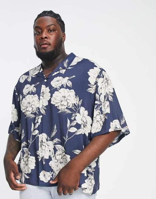 ASOS DESIGN dropped shoulder oversized camp collar shirt in Hawaiian floral  print