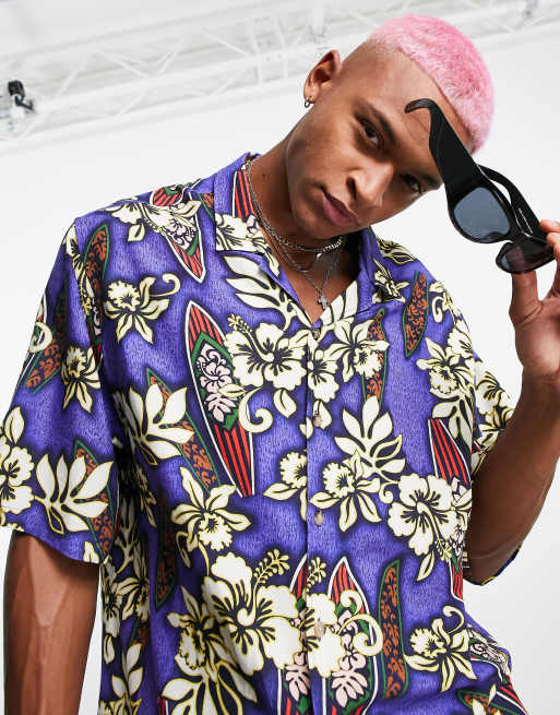 ASOS DESIGN dropped shoulder oversized camp collar shirt in Hawaiian floral  print