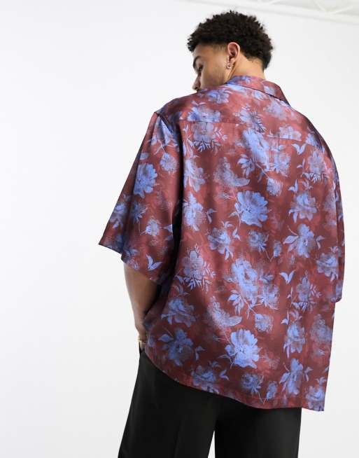 ASOS DESIGN dropped shoulder oversized camp collar shirt in Hawaiian floral  print