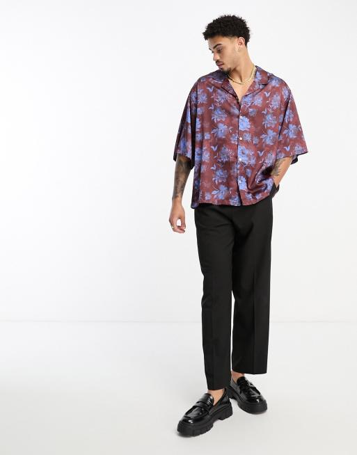 ASOS DESIGN dropped shoulder oversized camp collar shirt in Hawaiian floral  print