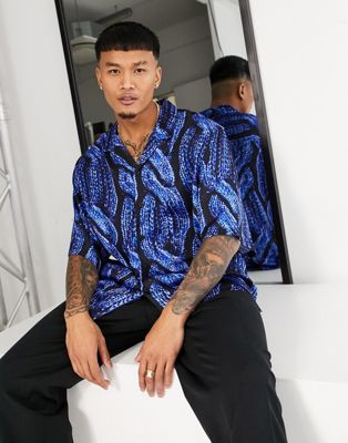 ASOS DESIGN dropped shoulder oversized revere satin shirt in cable knit print - ASOS Price Checker